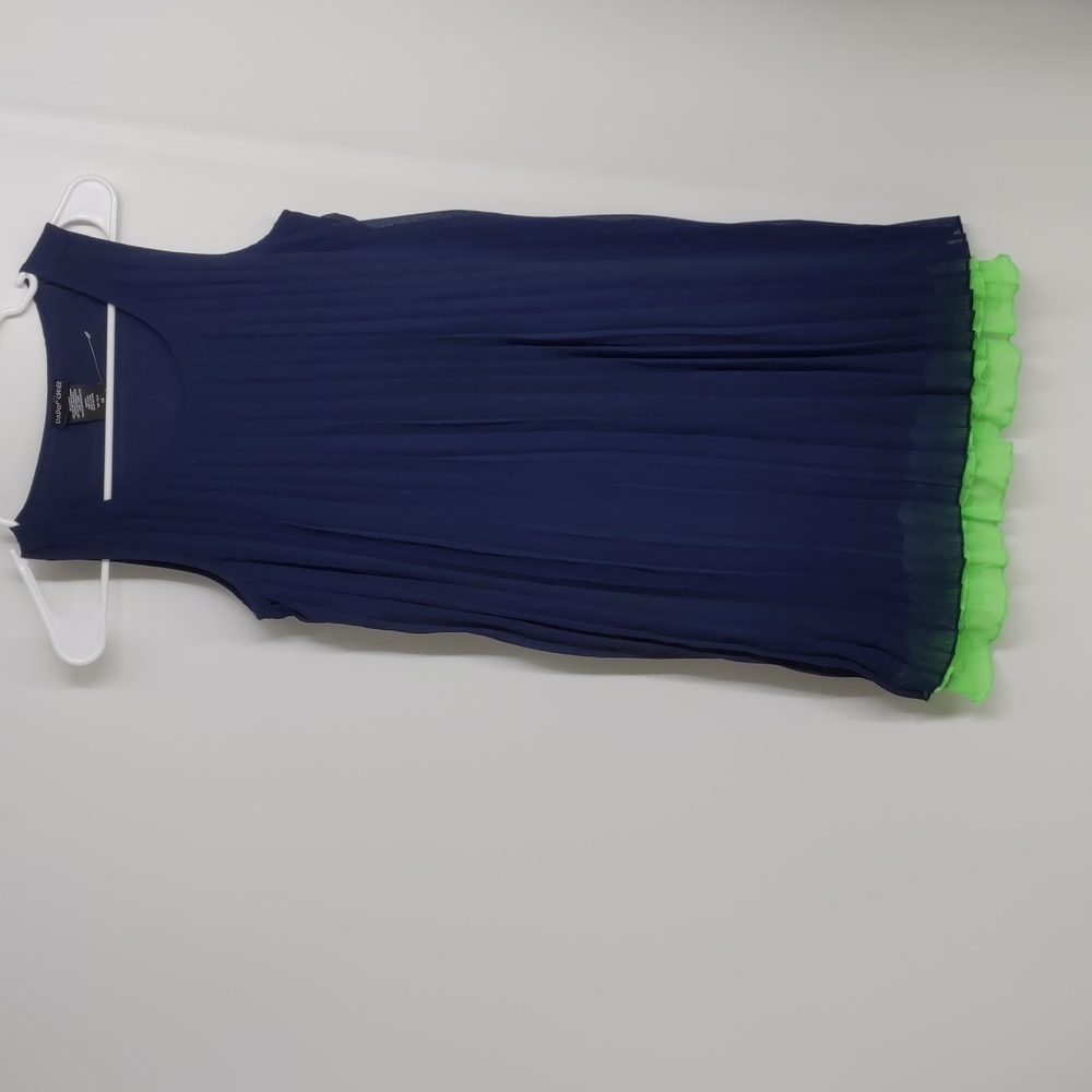 Paper Doll blue pleated green ruffles dress-sz 14